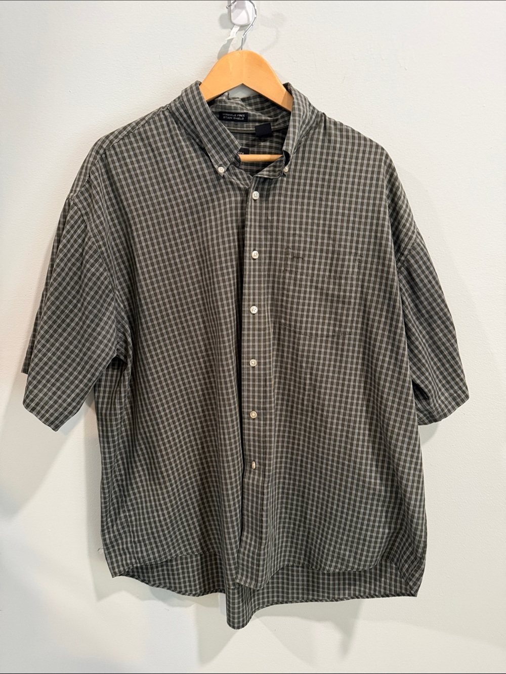 Van Heusen green  Plaid Short-Sleeve Button-Down Shirt‎ XXL